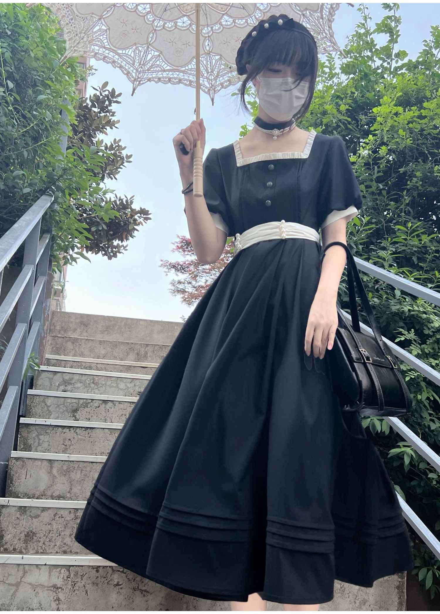 HuTaoMuJK - Thoughts - Vintage Lolita OP Dress Square Neckline Black Lolita Dress - Image 30