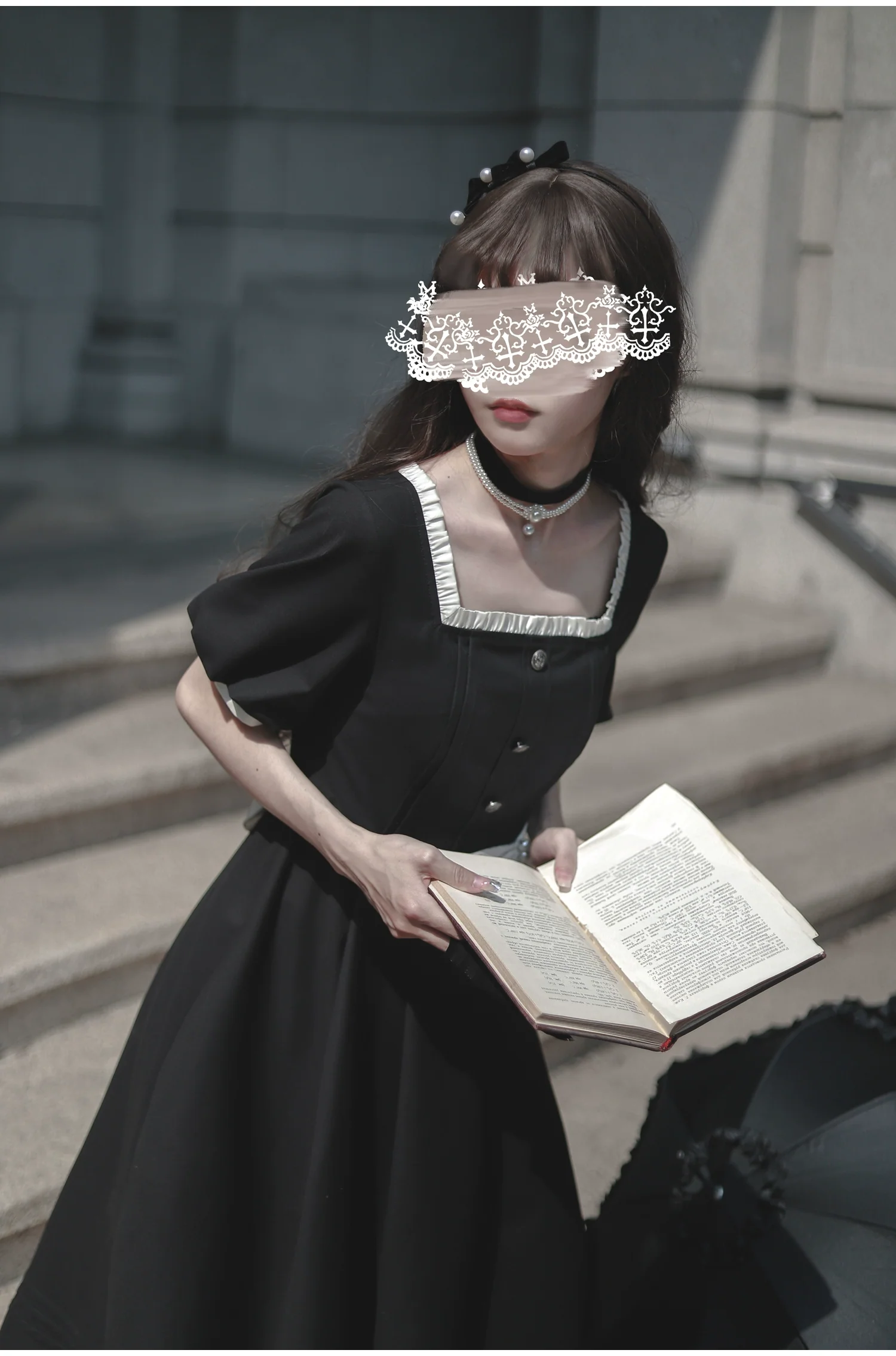 HuTaoMuJK - Thoughts - Vintage Lolita OP Dress Square Neckline Black Lolita Dress - Image 33