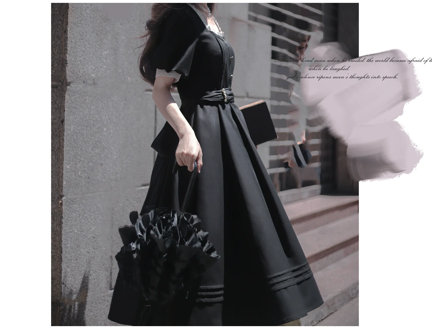 HuTaoMuJK - Thoughts - Vintage Lolita OP Dress Square Neckline Black Lolita Dress - Image 36