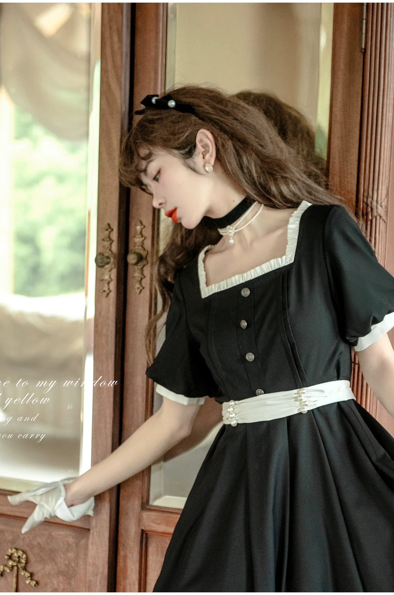 HuTaoMuJK - Thoughts - Vintage Lolita OP Dress Square Neckline Black Lolita Dress - Image 4