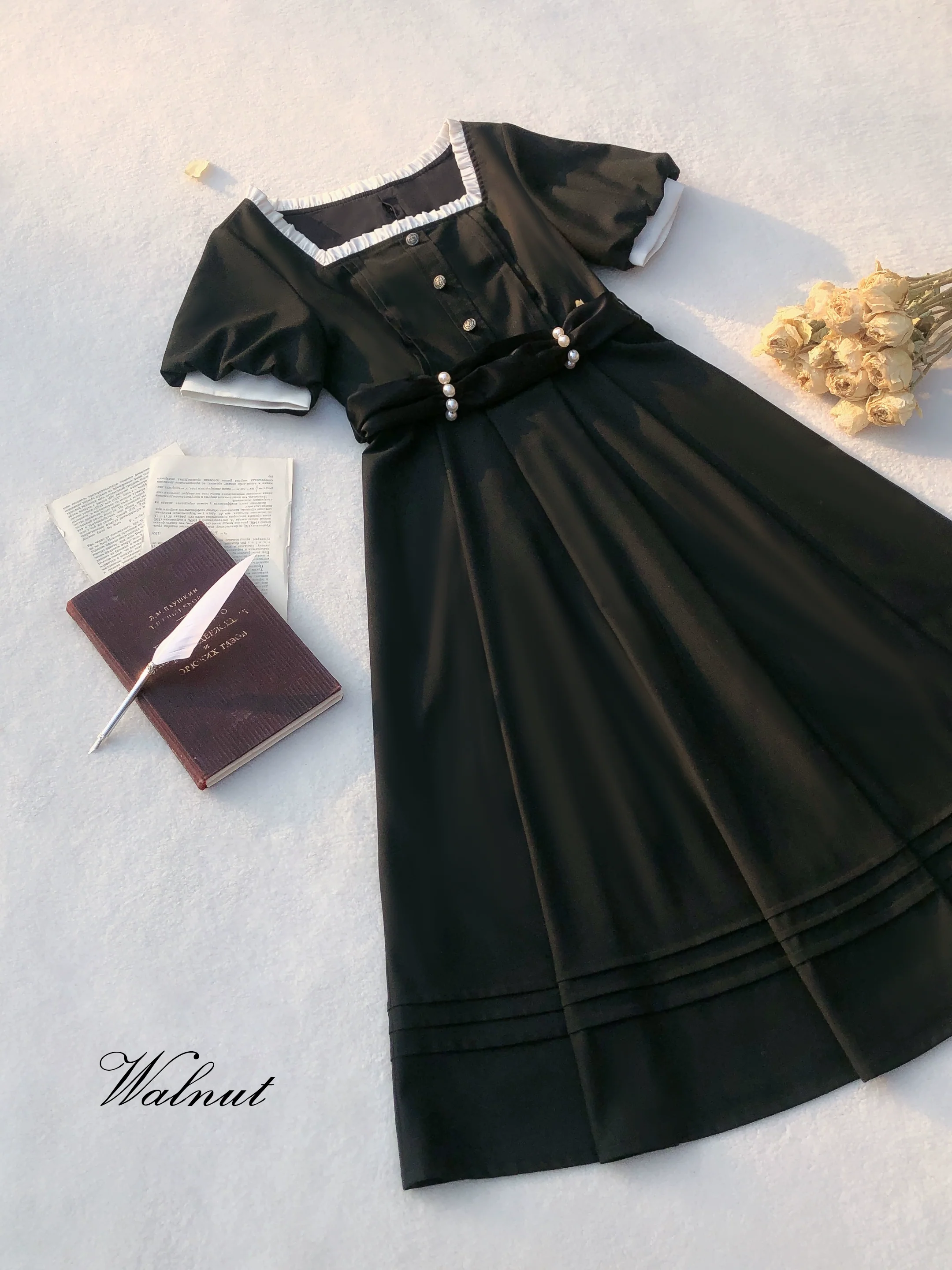 HuTaoMuJK - Thoughts - Vintage Lolita OP Dress Square Neckline Black Lolita Dress - Image 40