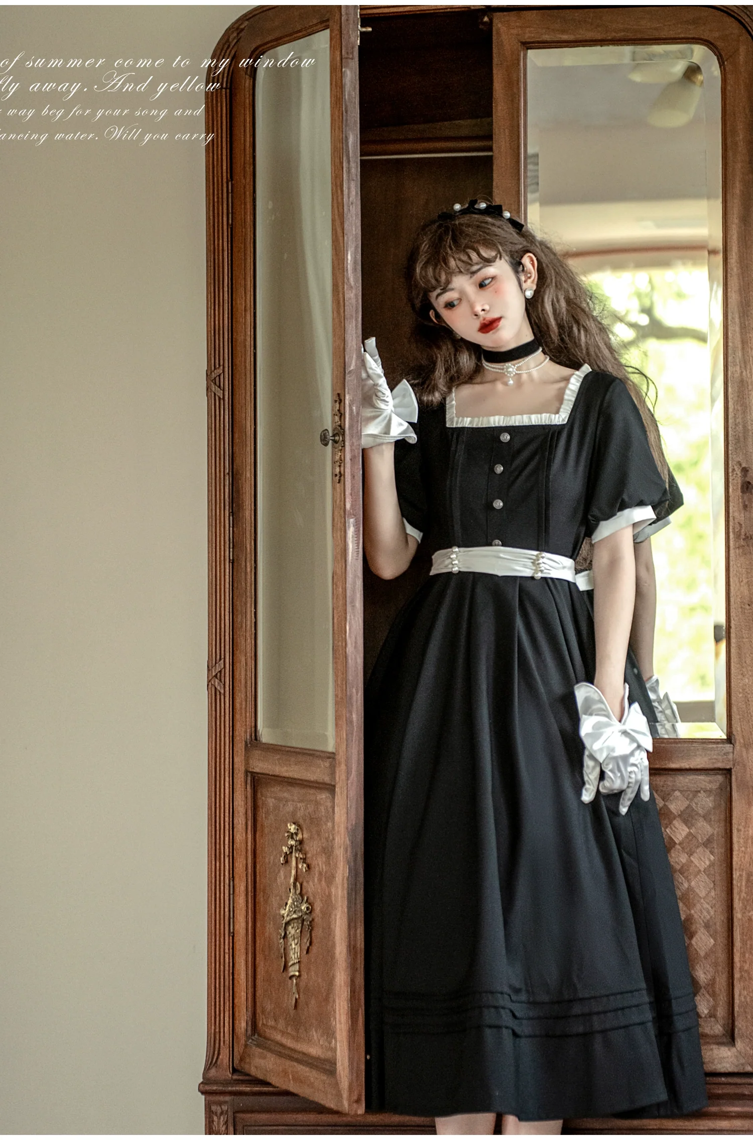 HuTaoMuJK - Thoughts - Vintage Lolita OP Dress Square Neckline Black Lolita Dress - Image 6