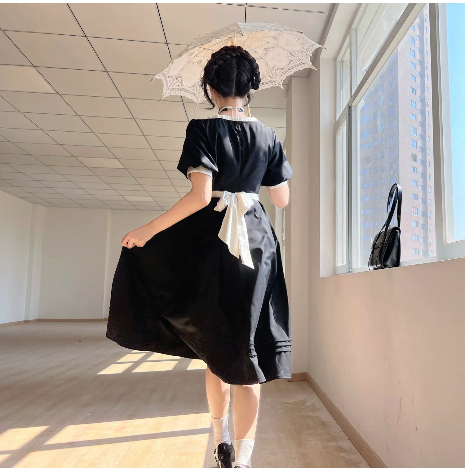 HuTaoMuJK - Thoughts - Vintage Lolita OP Dress Square Neckline Black Lolita Dress - Image 9