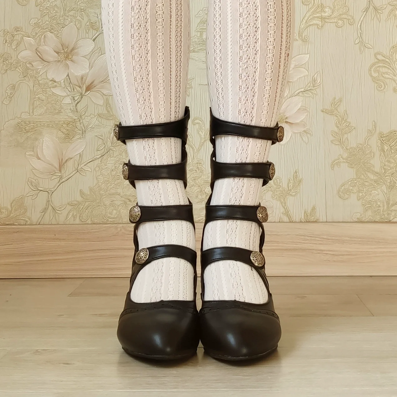 Floral Carved - Vintage Lolita Shoes Mary Jane Hollow-out Ankle Boots - Image 11