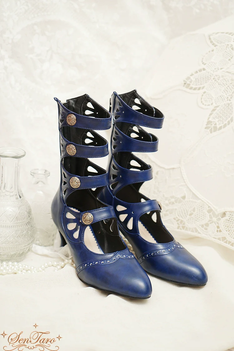 Floral Carved - Vintage Lolita Shoes Mary Jane Hollow-out Ankle Boots - Image 16