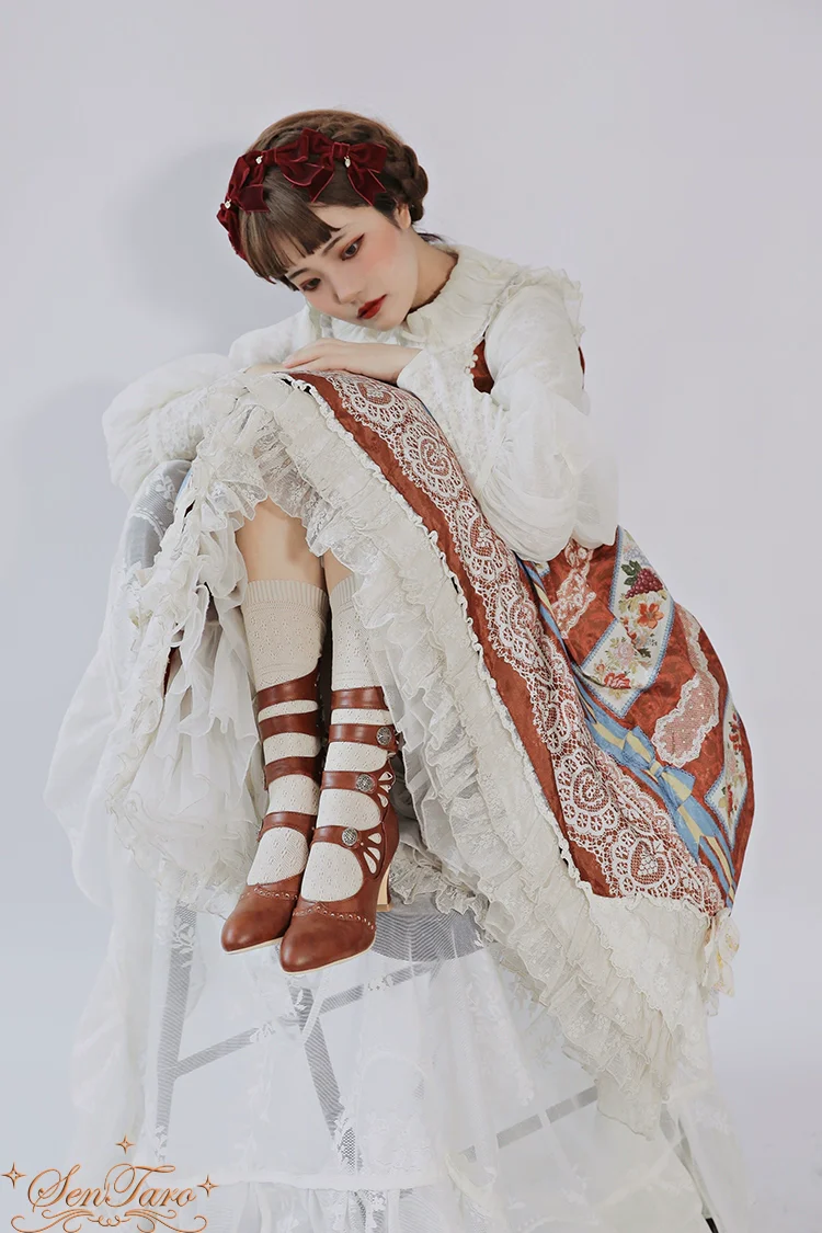 Floral Carved - Vintage Lolita Shoes Mary Jane Hollow-out Ankle Boots - Image 22