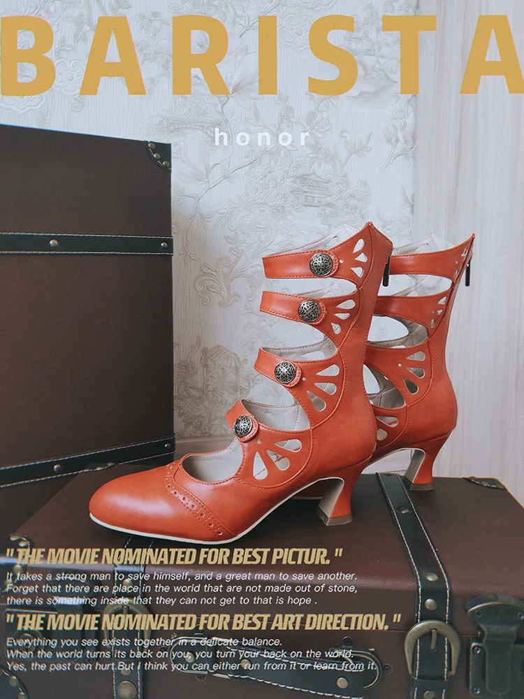 Floral Carved - Vintage Lolita Shoes Mary Jane Hollow-out Ankle Boots - Image 23