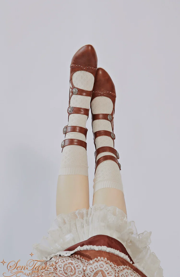 Floral Carved - Vintage Lolita Shoes Mary Jane Hollow-out Ankle Boots - Image 27