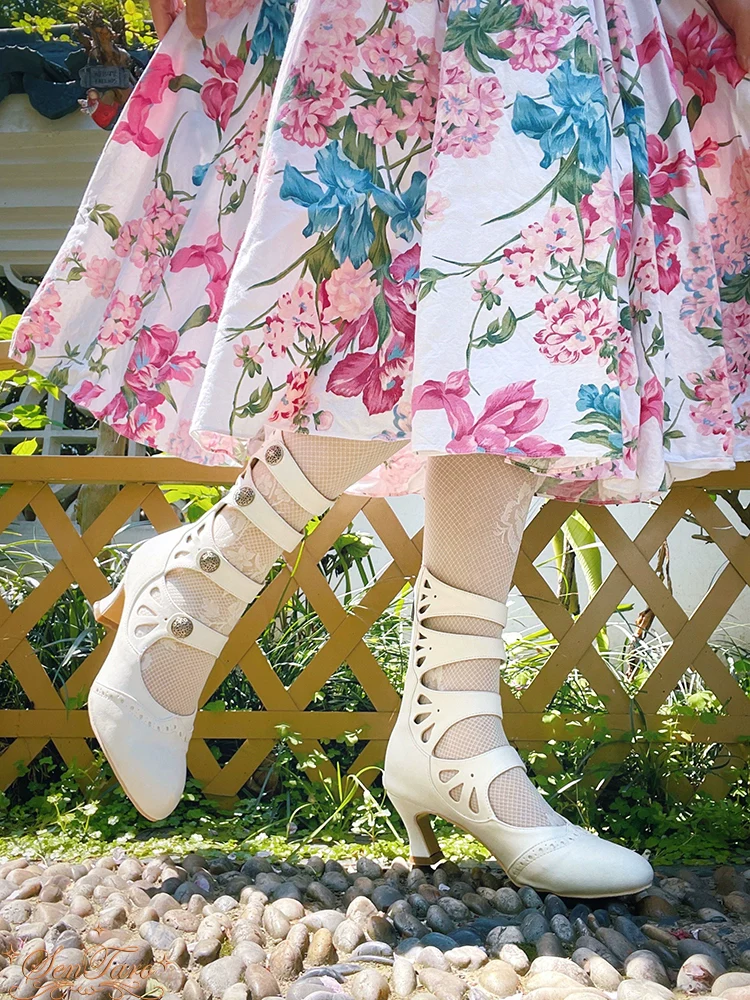Floral Carved - Vintage Lolita Shoes Mary Jane Hollow-out Ankle Boots - Image 34