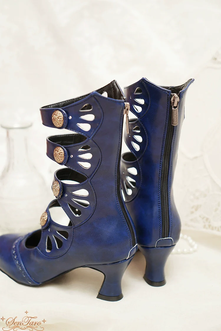 Floral Carved - Vintage Lolita Shoes Mary Jane Hollow-out Ankle Boots - Image 43