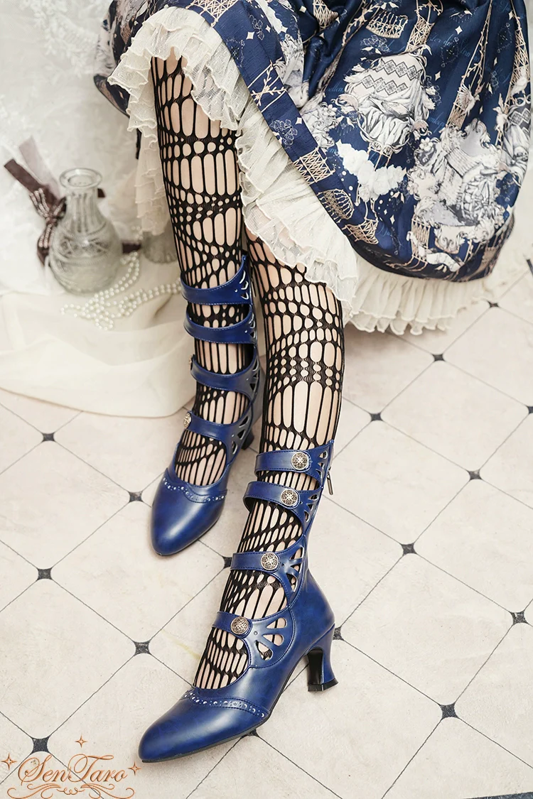 Floral Carved - Vintage Lolita Shoes Mary Jane Hollow-out Ankle Boots - Image 44