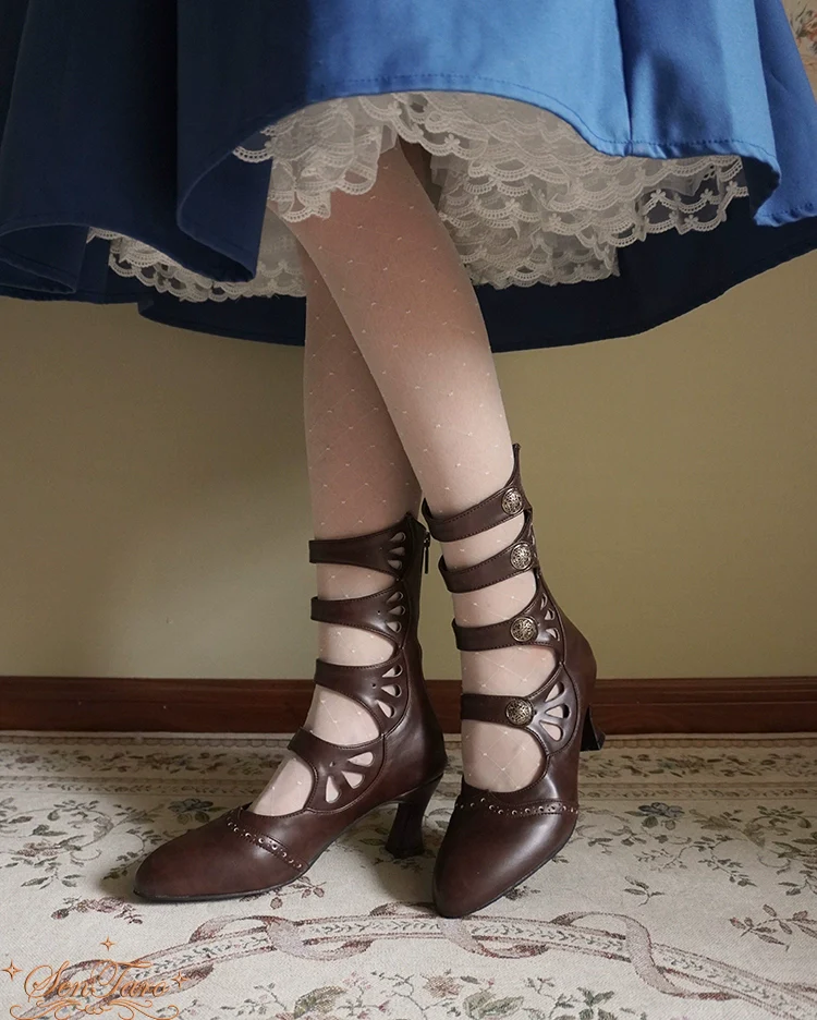 Floral Carved - Vintage Lolita Shoes Mary Jane Hollow-out Ankle Boots - Image 53