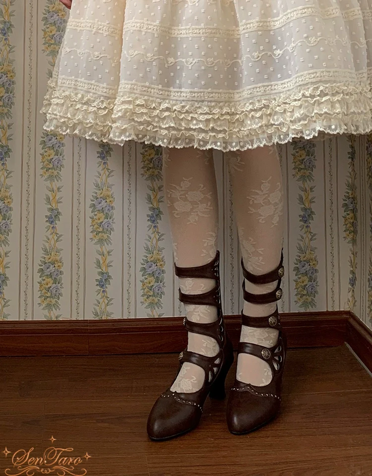 Floral Carved - Vintage Lolita Shoes Mary Jane Hollow-out Ankle Boots - Image 54