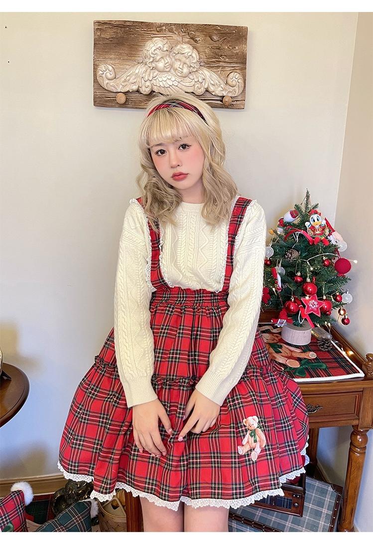 Christmas Vintage Lolita Skirts Doll Collar Blouse Plaid Skirt Set - Image 13