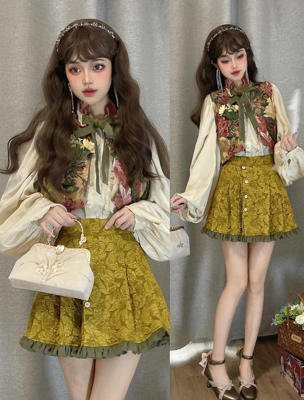 Gilded Age - Vintage Lolita Vest Suit, Oil Painting Style Skirt Coat - Image 25