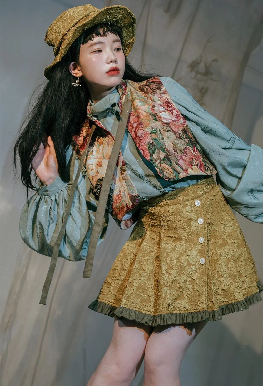 Gilded Age - Vintage Lolita Vest Suit, Oil Painting Style Skirt Coat - Image 3