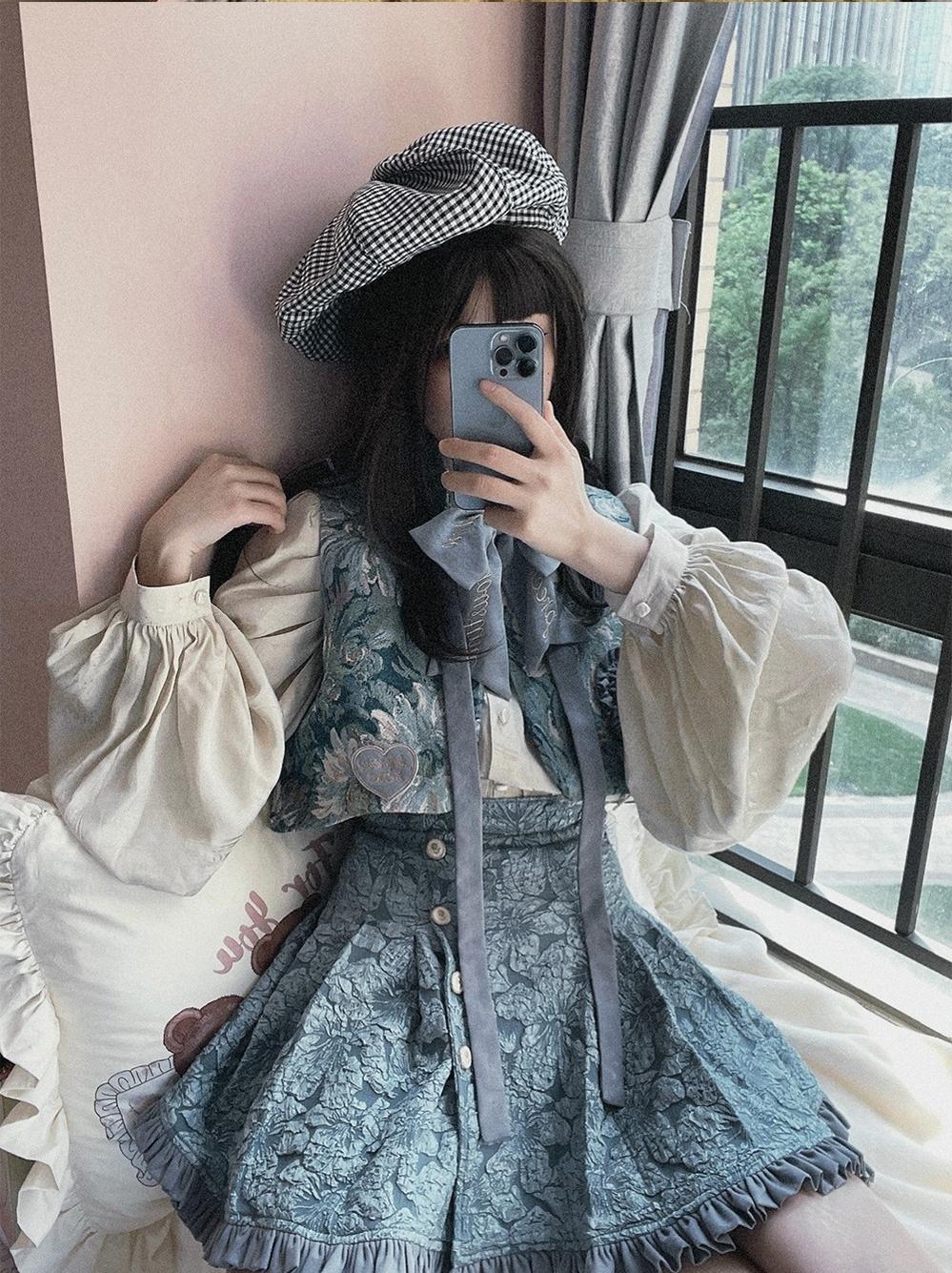 Gilded Age - Vintage Lolita Vest Suit, Oil Painting Style Skirt Coat - Image 32