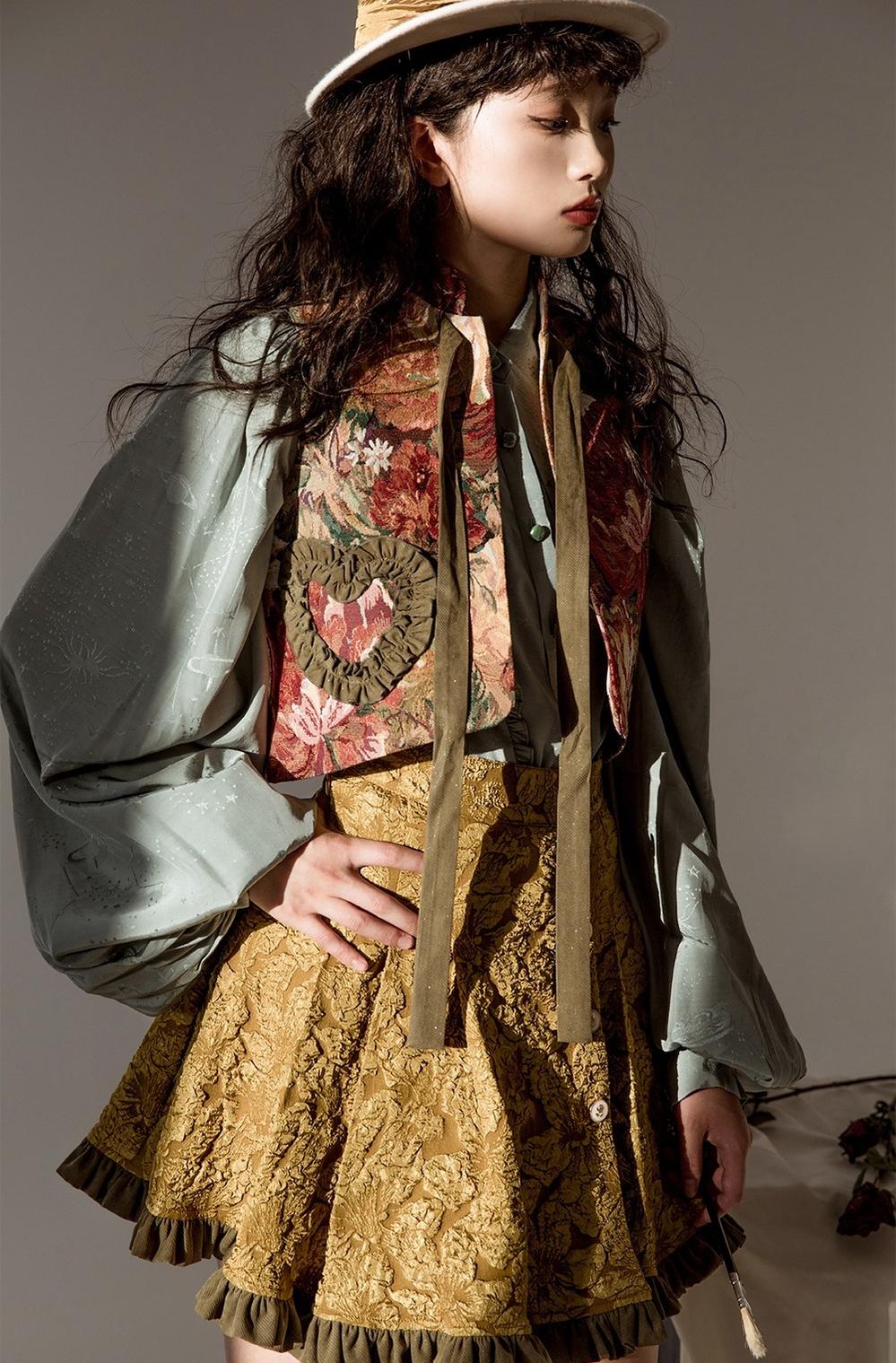 Gilded Age - Vintage Lolita Vest Suit, Oil Painting Style Skirt Coat - Image 4