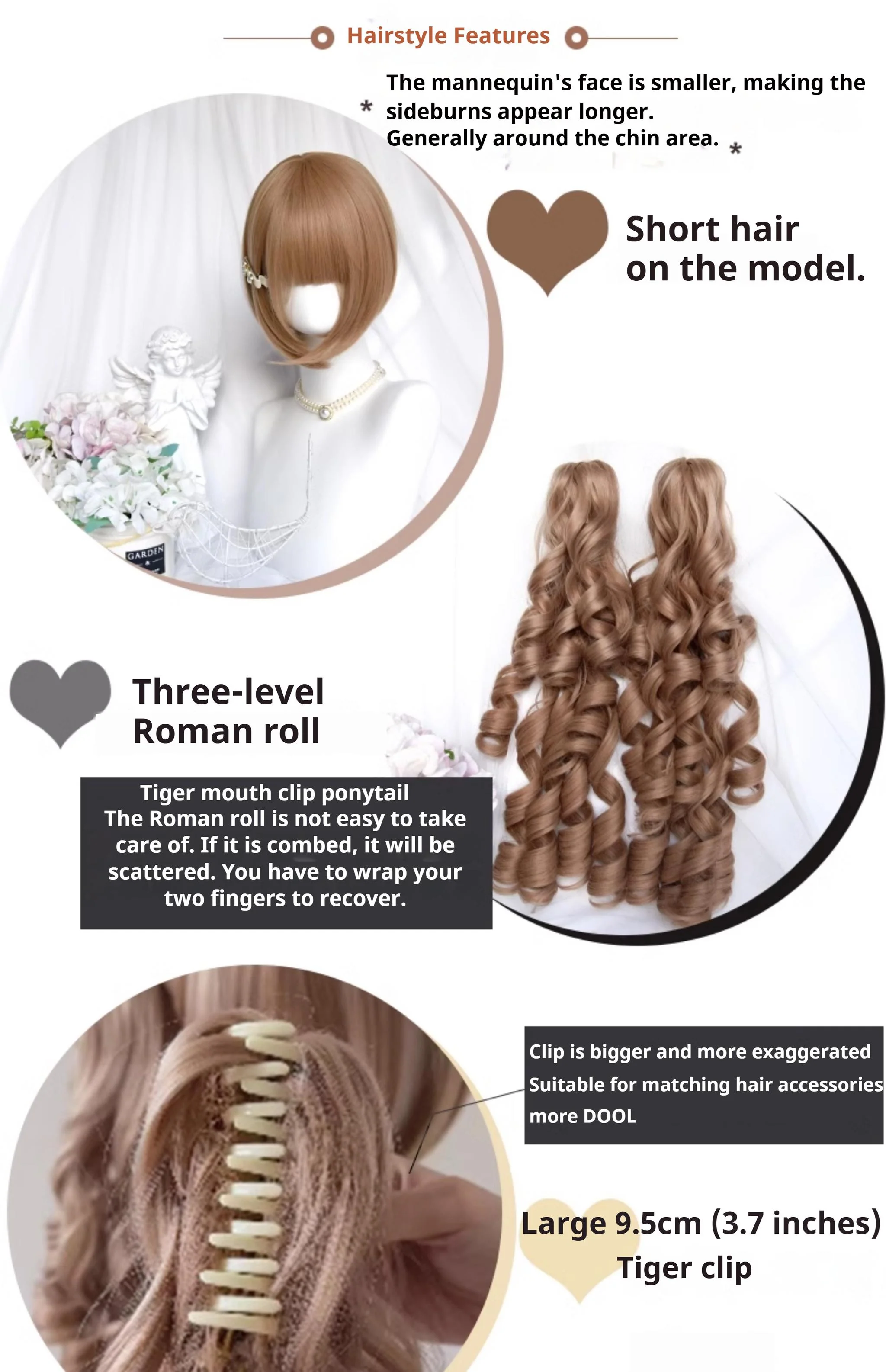 Sinwavy - Vintage Lolita Wig Double Ponytail Roman Roll Hair - Image 11