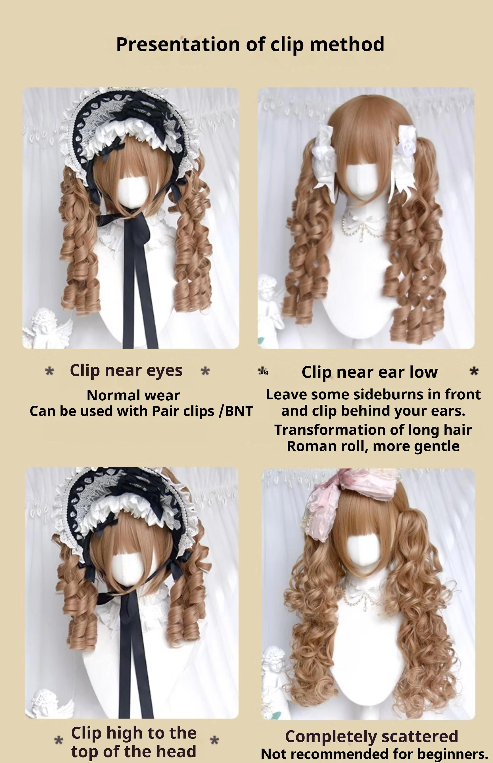 Sinwavy - Vintage Lolita Wig Double Ponytail Roman Roll Hair - Image 12