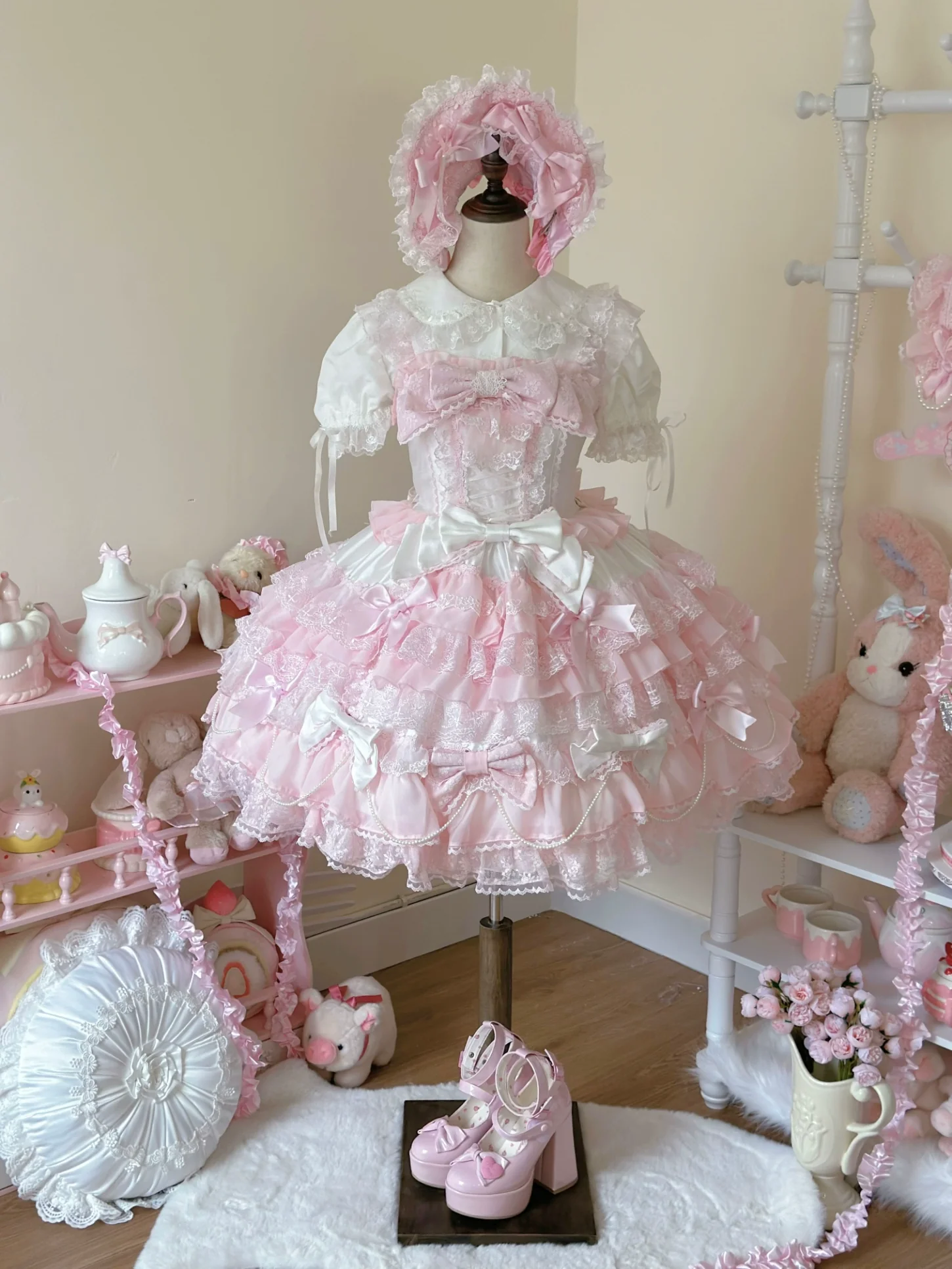 Cocoa Sweetheart - Love Descends - Wedding Lolita Jumper Dress, White Blouse - Image 22