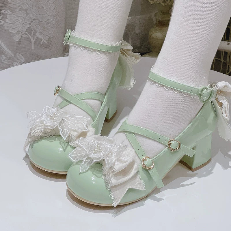 Spring Sakura - Wedding Sweet Lolita Heels Shoes, Floral Accent - Image 16