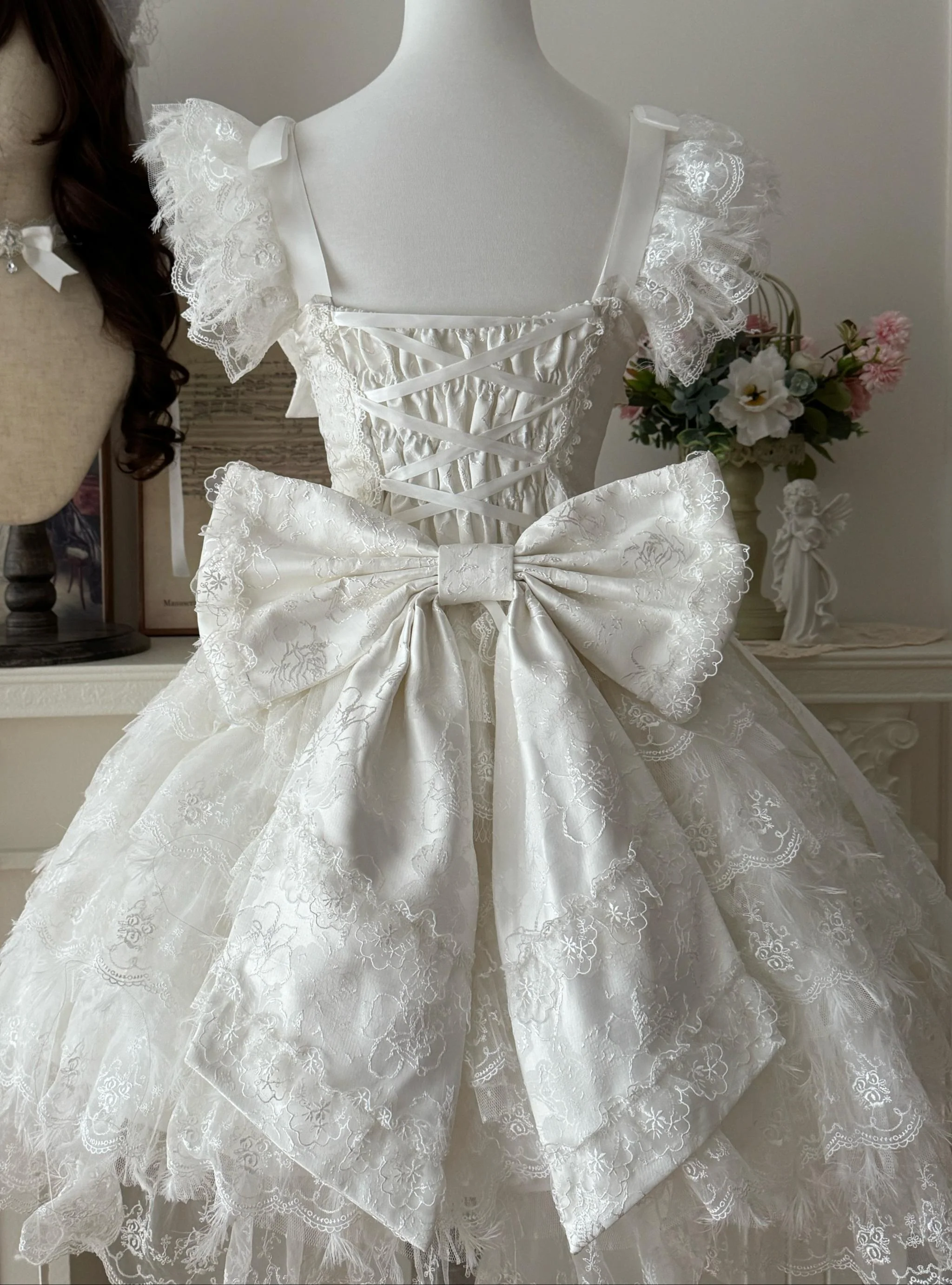 Snow Feather - Wedding Sweet Lolita JSK Dress, Multi-layered Lace Skirt - Image 10
