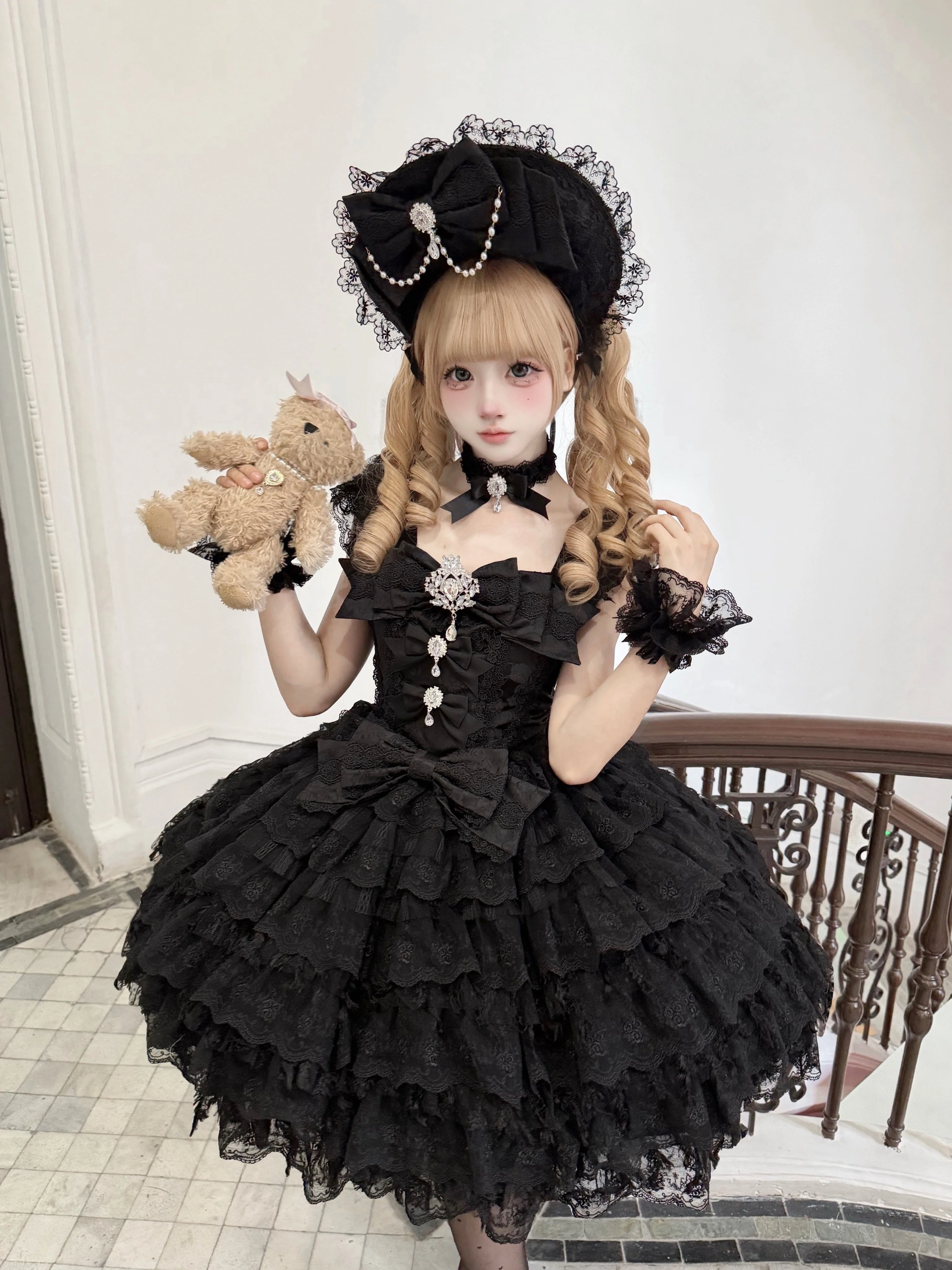 Snow Feather - Wedding Sweet Lolita JSK Dress, Multi-layered Lace Skirt - Image 12
