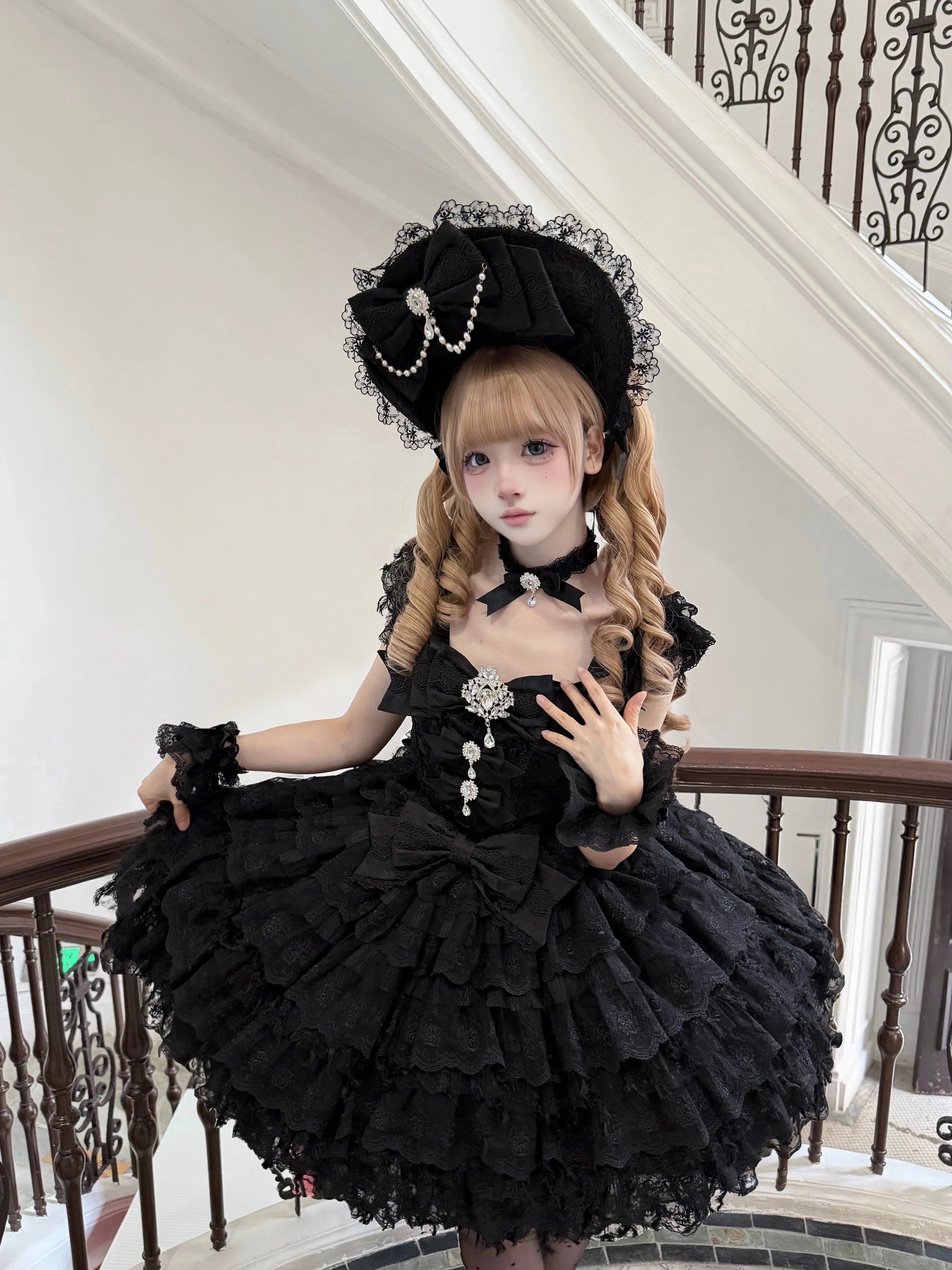 Snow Feather - Wedding Sweet Lolita JSK Dress, Multi-layered Lace Skirt - Image 13