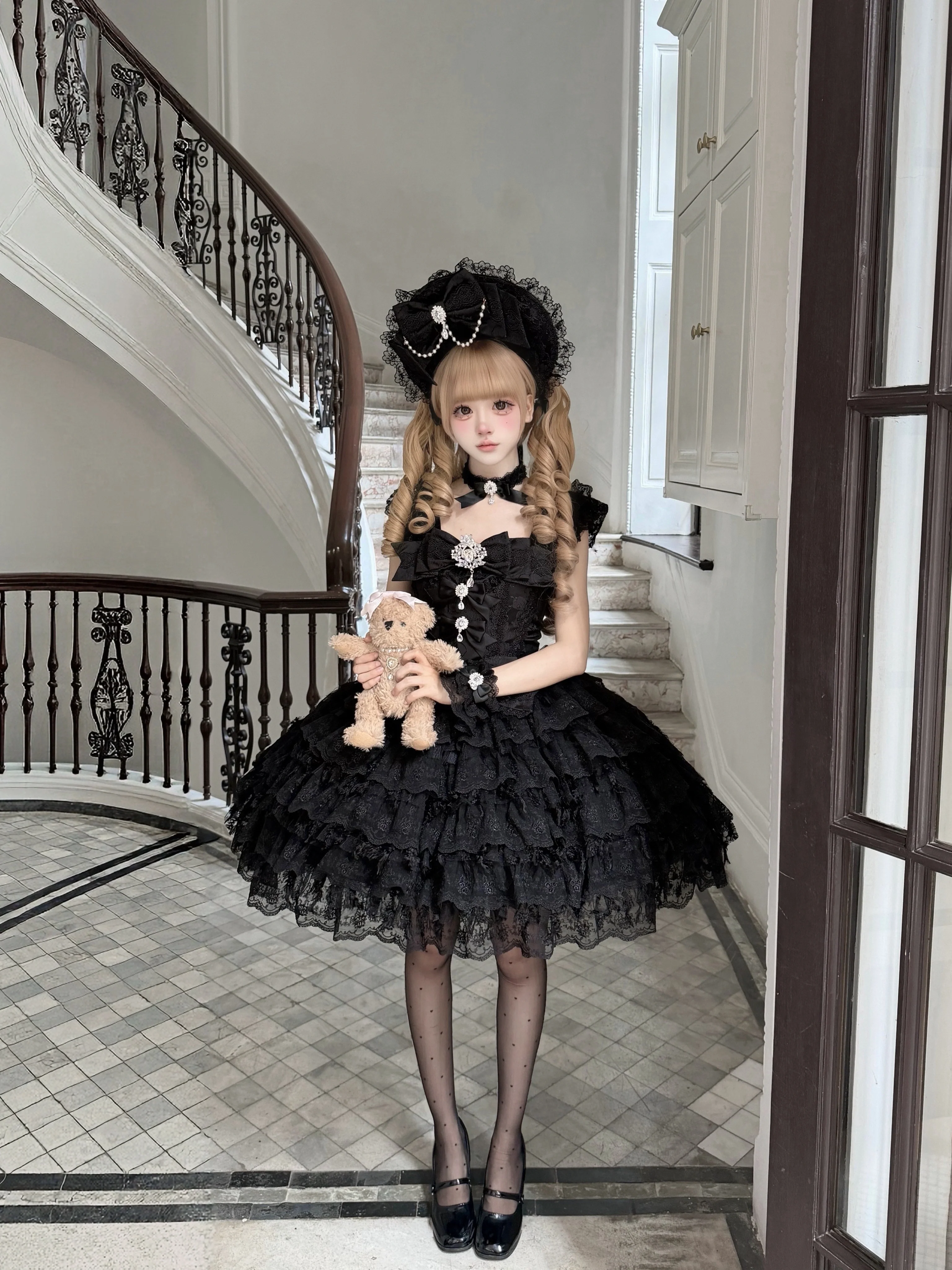Snow Feather - Wedding Sweet Lolita JSK Dress, Multi-layered Lace Skirt - Image 14