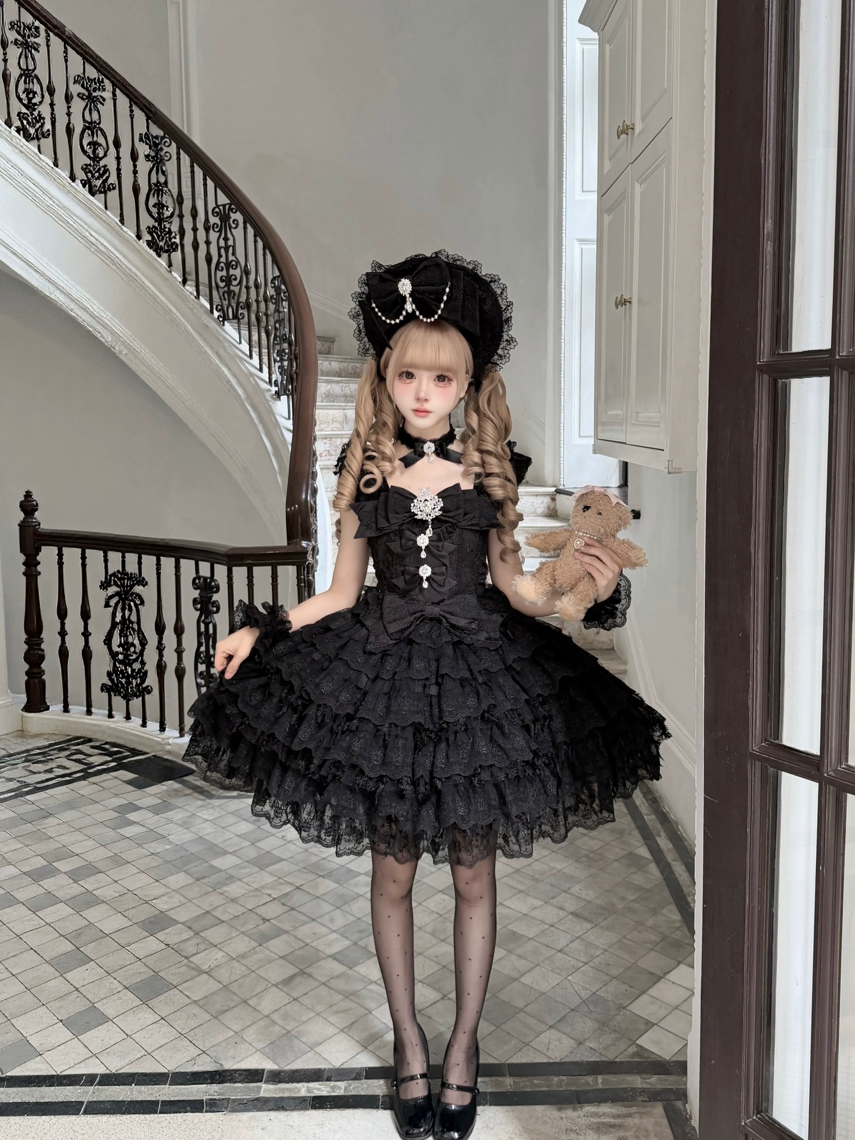 Snow Feather - Wedding Sweet Lolita JSK Dress, Multi-layered Lace Skirt - Image 15