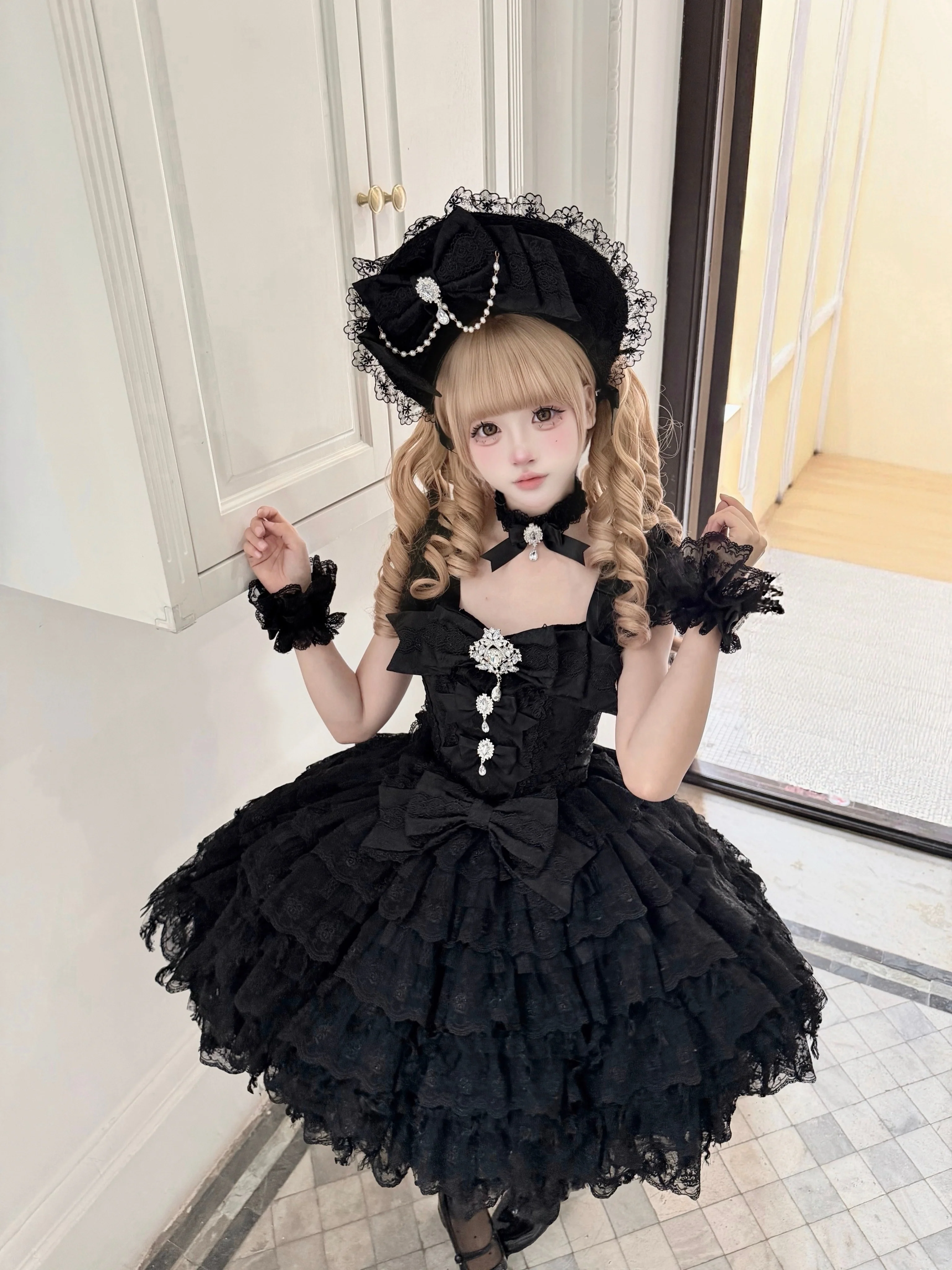 Snow Feather - Wedding Sweet Lolita JSK Dress, Multi-layered Lace Skirt - Image 2