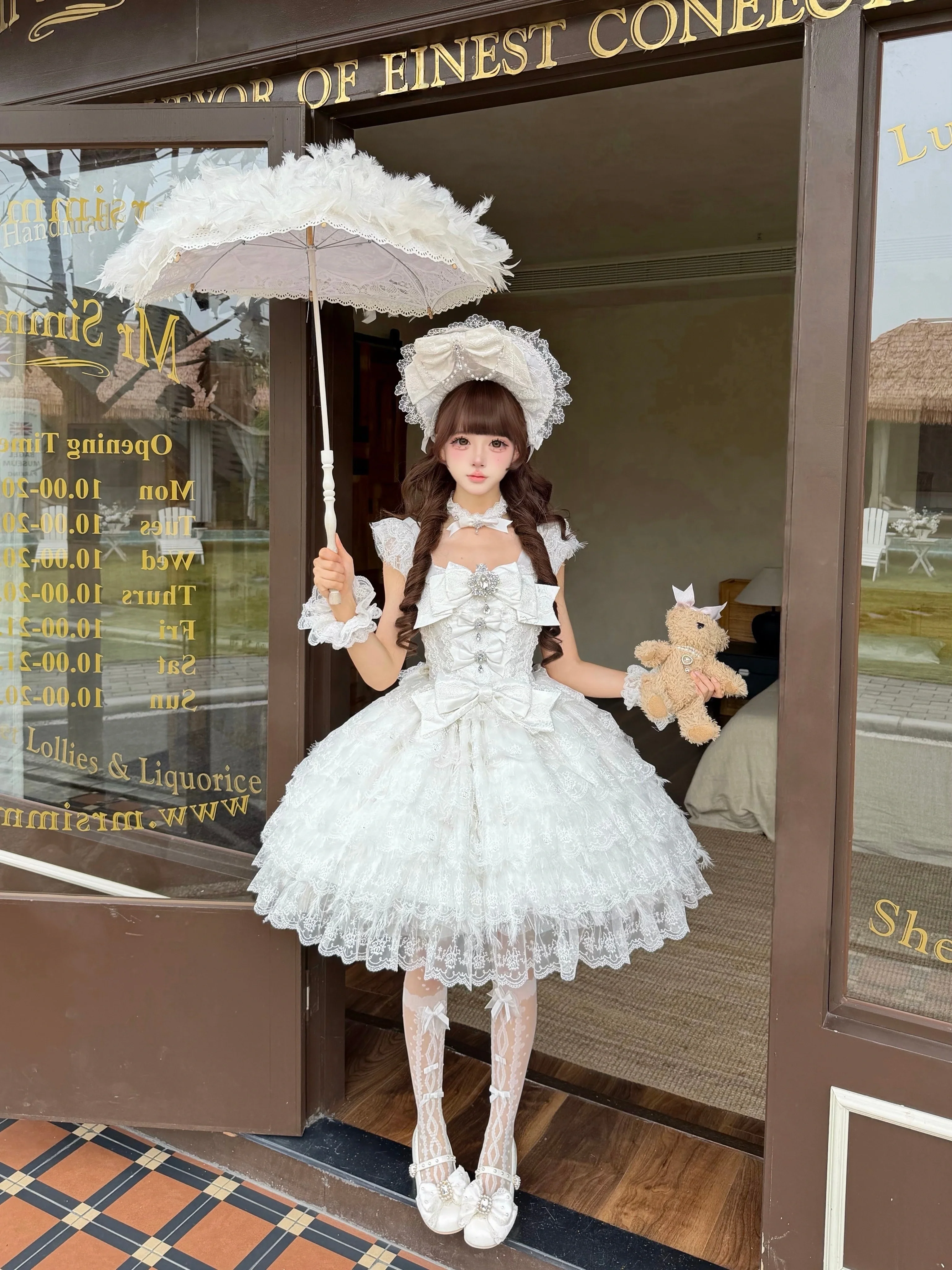 Snow Feather - Wedding Sweet Lolita JSK Dress, Multi-layered Lace Skirt - Image 3