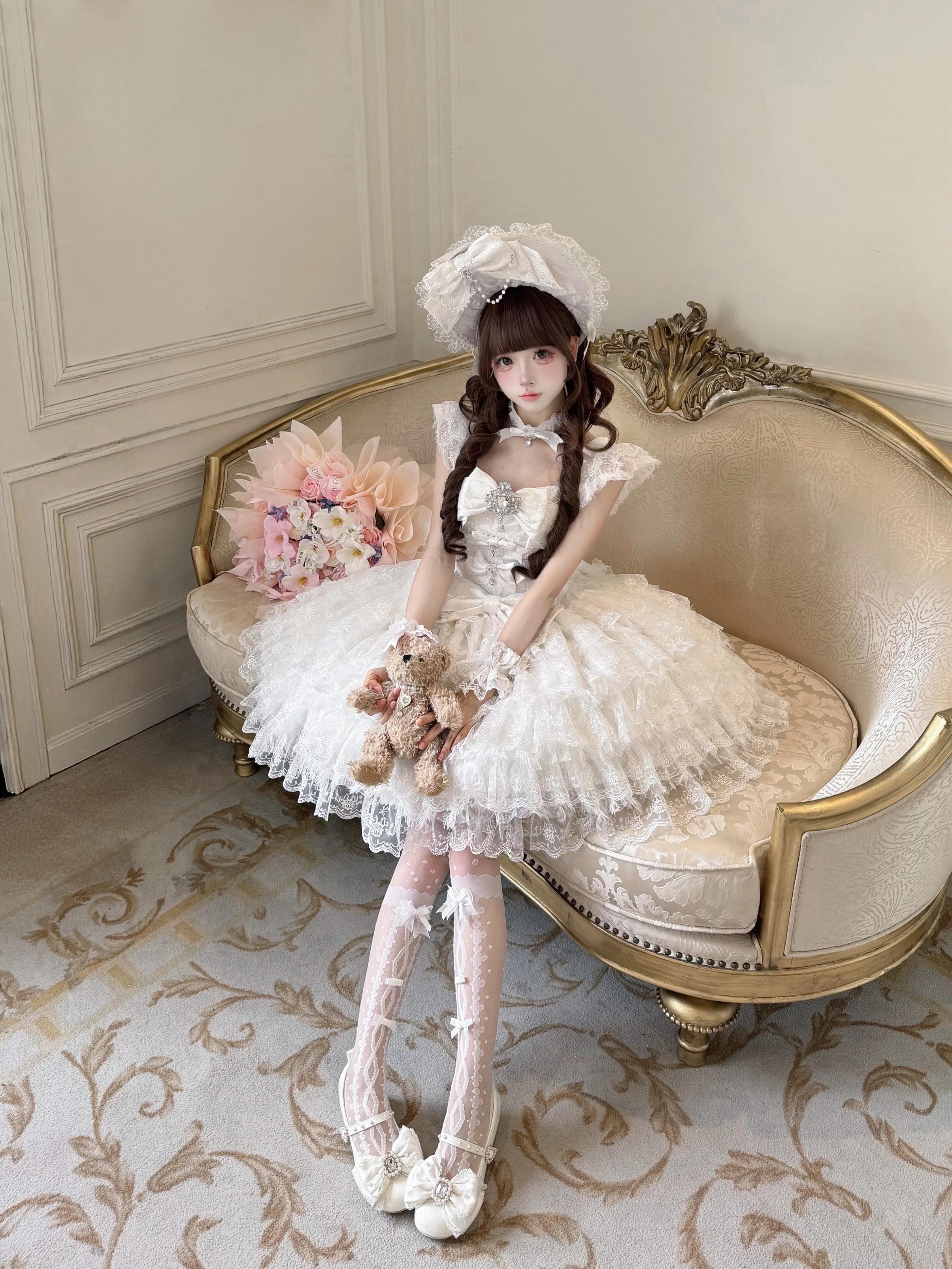 Snow Feather - Wedding Sweet Lolita JSK Dress, Multi-layered Lace Skirt - Image 9