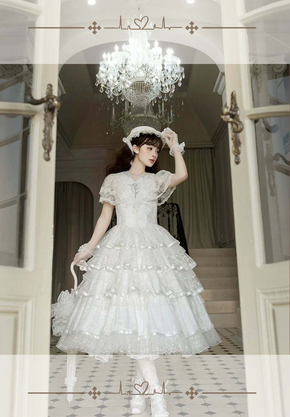 Morning Dew Lily - White Classic Lolita OP Dress, Tiered Skirt - Image 10