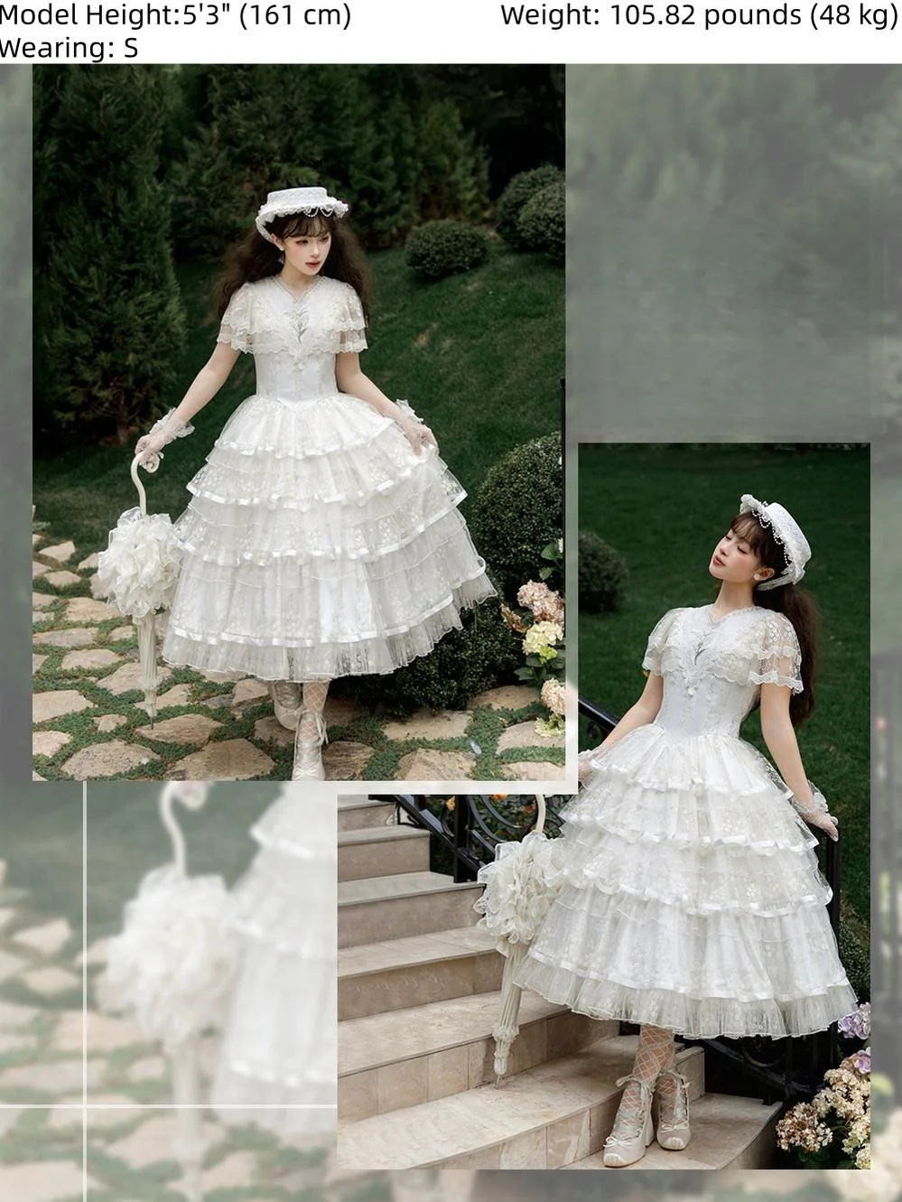 Morning Dew Lily - White Classic Lolita OP Dress, Tiered Skirt - Image 8