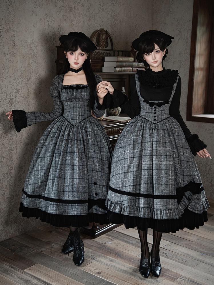 With PUJI - Yesterday's Epistle - Winter Classic Lolita Plaid Dress Set, Fishbone Waist - Image 10