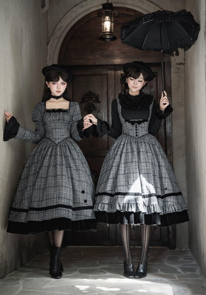 With PUJI - Yesterday's Epistle - Winter Classic Lolita Plaid Dress Set, Fishbone Waist - Image 12