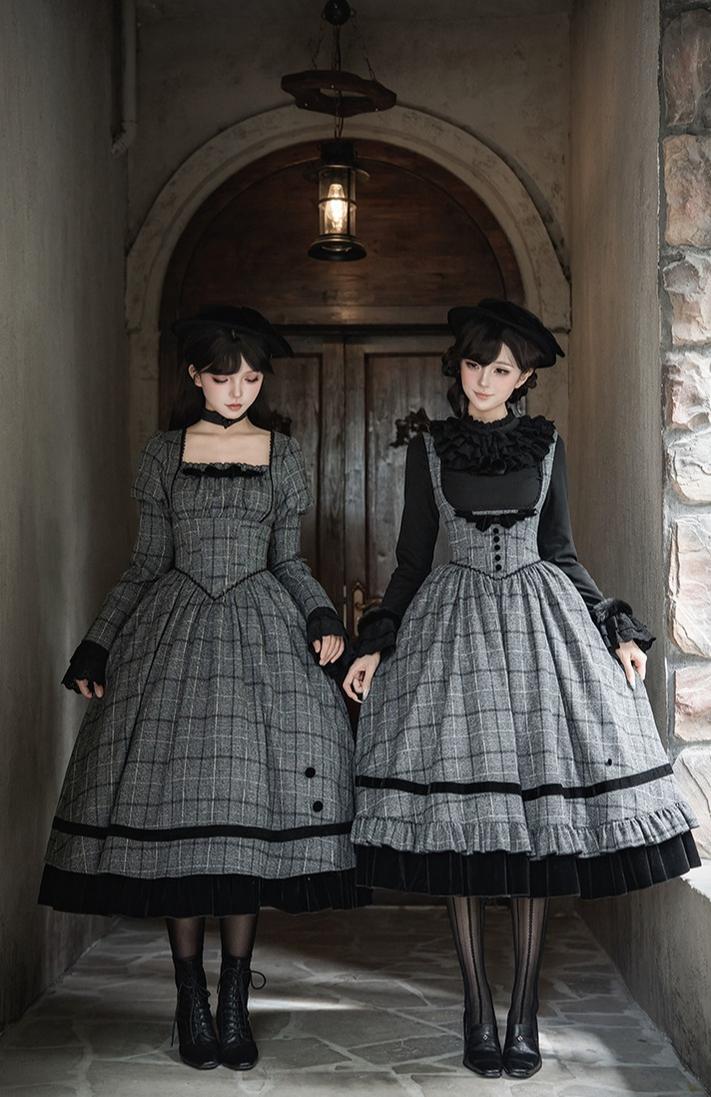With PUJI - Yesterday's Epistle - Winter Classic Lolita Plaid Dress Set, Fishbone Waist - Image 13