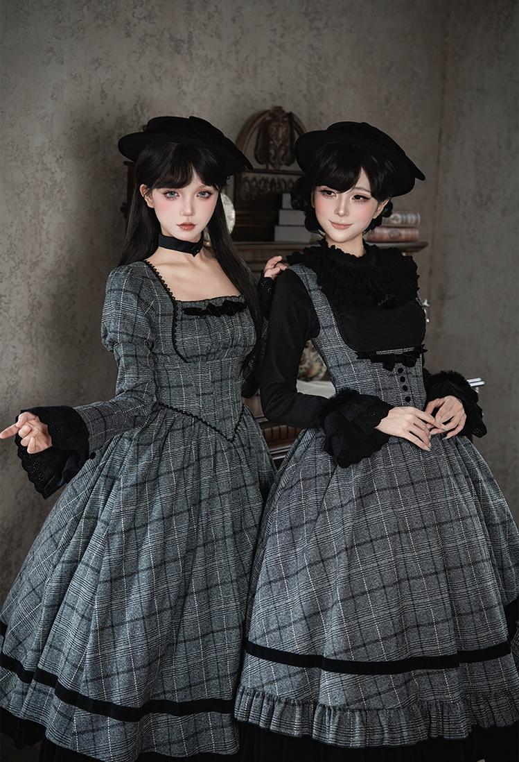 With PUJI - Yesterday's Epistle - Winter Classic Lolita Plaid Dress Set, Fishbone Waist - Image 14