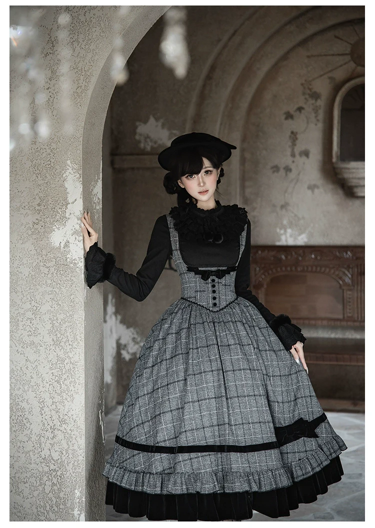 With PUJI - Yesterday's Epistle - Winter Classic Lolita Plaid Dress Set, Fishbone Waist - Image 17