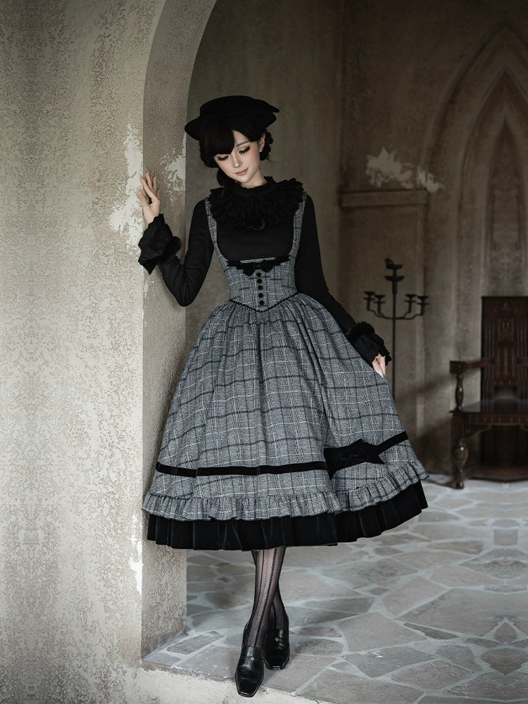 With PUJI - Yesterday's Epistle - Winter Classic Lolita Plaid Dress Set, Fishbone Waist - Image 18