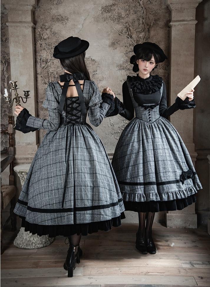 With PUJI - Yesterday's Epistle - Winter Classic Lolita Plaid Dress Set, Fishbone Waist - Image 2