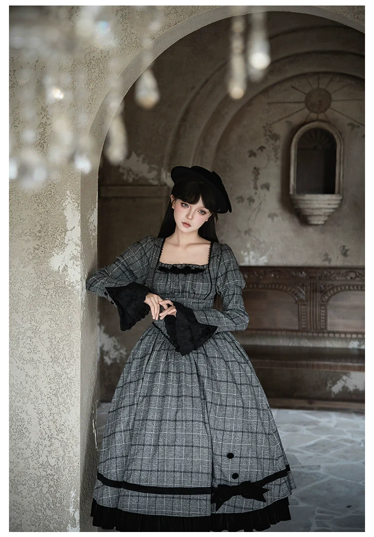 With PUJI - Yesterday's Epistle - Winter Classic Lolita Plaid Dress Set, Fishbone Waist - Image 22