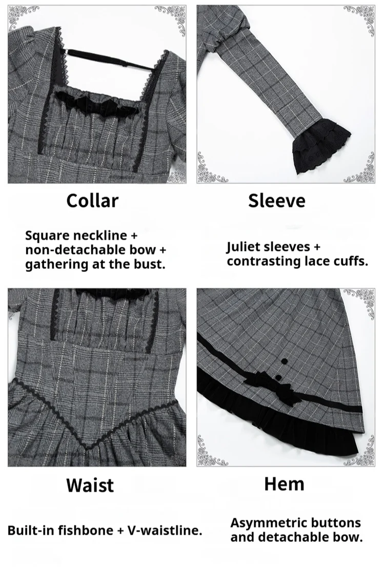 With PUJI - Yesterday's Epistle - Winter Classic Lolita Plaid Dress Set, Fishbone Waist - Image 24