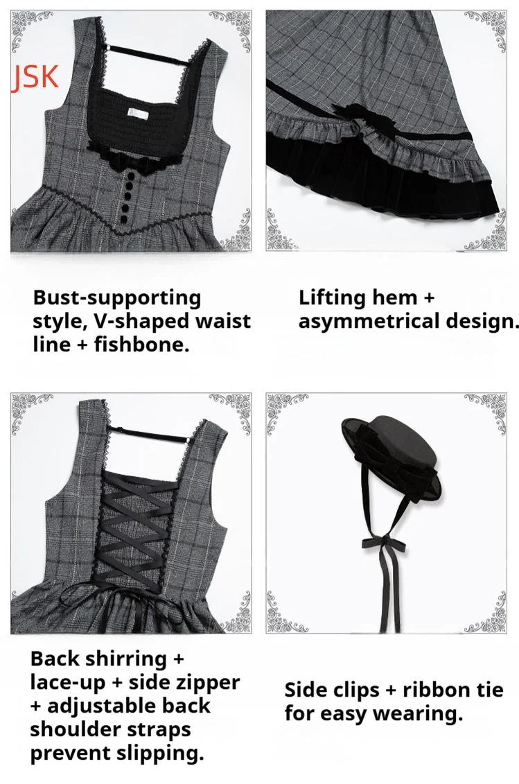 With PUJI - Yesterday's Epistle - Winter Classic Lolita Plaid Dress Set, Fishbone Waist - Image 25