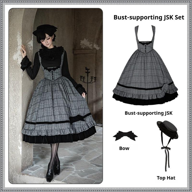 With PUJI - Yesterday's Epistle - Winter Classic Lolita Plaid Dress Set, Fishbone Waist - Image 27