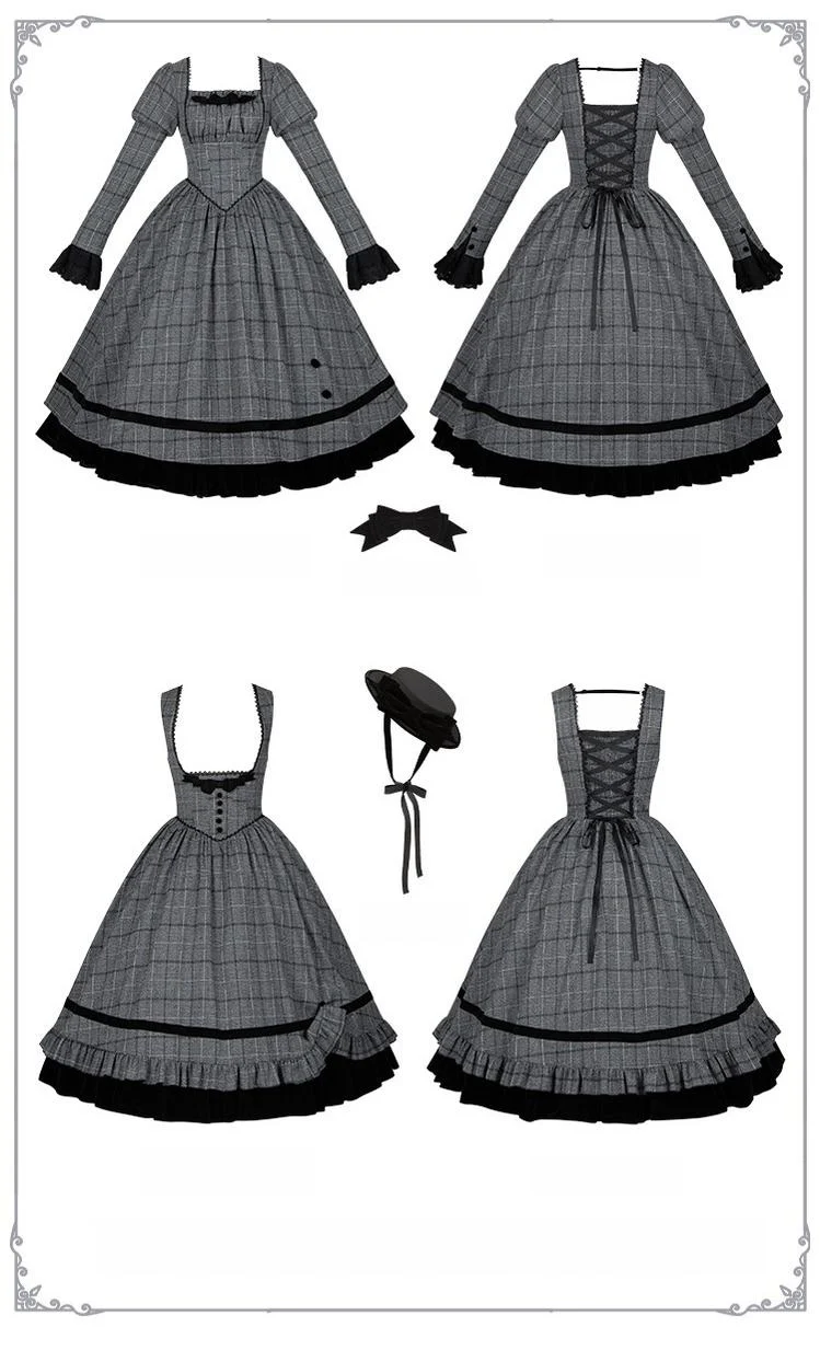 With PUJI - Yesterday's Epistle - Winter Classic Lolita Plaid Dress Set, Fishbone Waist - Image 28