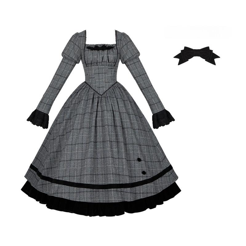With PUJI - Yesterday's Epistle - Winter Classic Lolita Plaid Dress Set, Fishbone Waist - Image 29