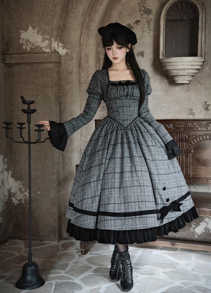 With PUJI - Yesterday's Epistle - Winter Classic Lolita Plaid Dress Set, Fishbone Waist - Image 3